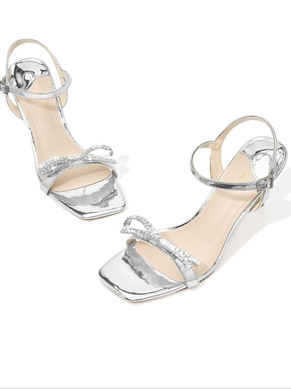 Perphy Rhinestone Sparkly Heel Square Toe Stiletto Heel Sandals NWT Size 8.5 - Picture 6 of 13